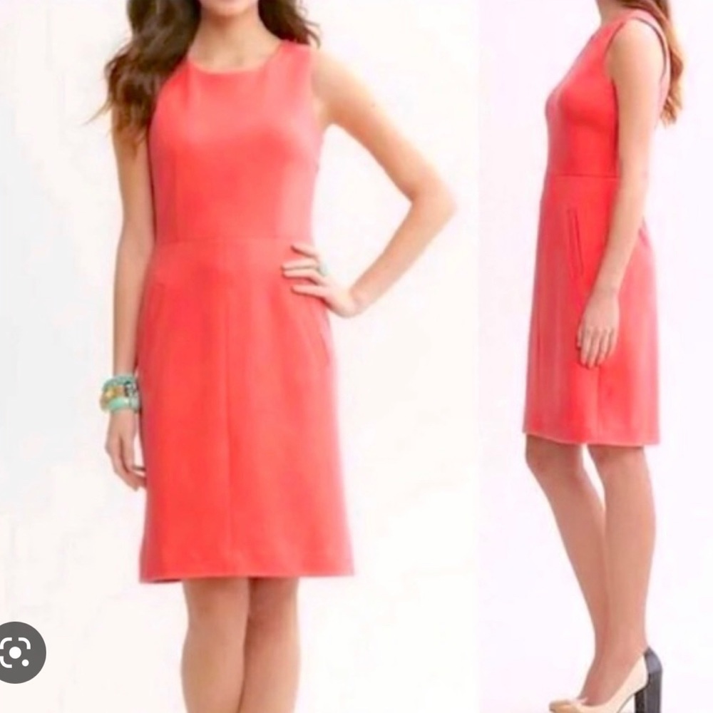 Banana Republic | Mad Men Sleeveless Knit Dress in Coral Ponte Knit with Pockets
